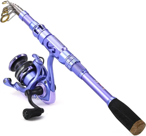 Miniatura 9 de Sougayilang Fishing Rod and Reel Combos Carbon Fiber Telescopic Fishing Pole with Smooth Reel Combo Saltwater Freshwater Kit Kit Completo Púrpura