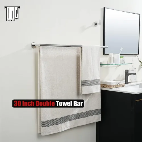 Miniatura 5 de JQK Toallero de baño doble, 33 pulgadas de acero inoxidable 304 con grosor de 0.8mm, estante toallero para baño, toallero cromado pulido, montaje