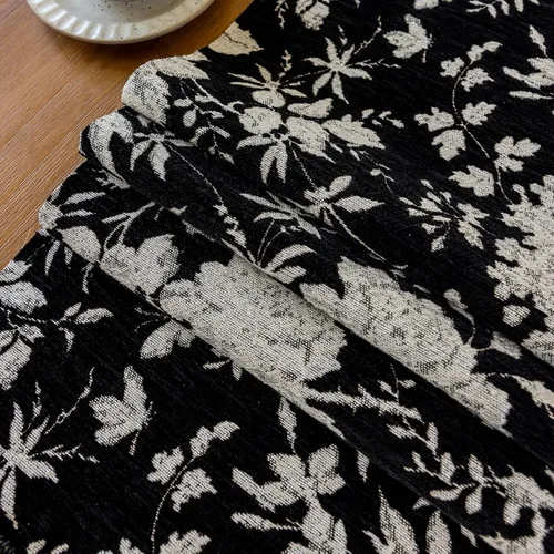 Miniatura 6 de Camino de mesa botánico floral para sala de estar, camino de mesa de comedor de flores jacquard con borlas, moderno, decorativo, elegante, natural