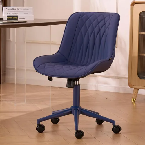 Miniatura 12 de YOUNIKE Silla de oficina ergonómica de piel sintética gris sin brazos, cómoda silla de escritorio con respaldo mecedor, bonita silla giratoria