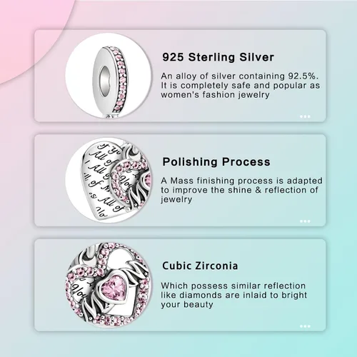 Miniatura 19 de LUXILLA Abalorio de plata de ley 925 para madre, hija, abuela, para familia, amor, madre, hija, abuela, para pulseras, collares, dijes, abalorios