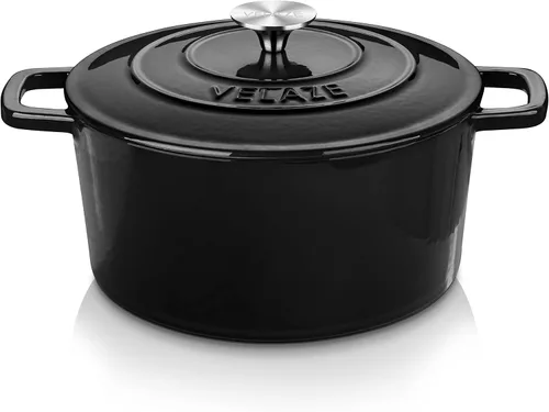 Miniatura 10 de Velaze Olla de horno holandés ovalada esmaltada de 7.5 cuartos de galón con tapa, horno holandés de hierro fundido con doble asa para hornear pan