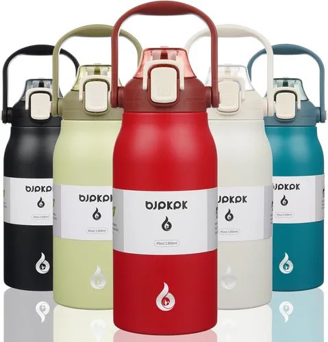Miniatura 13 de BJPKPK - Botellas de agua aisladas con pajita, botellas de agua bonitas de 27 oz con asa, jarra de metal de acero inoxidable sin BPA, frascos 27 oz