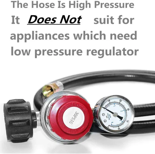 Miniatura 2 de DOZYANT Regulador de propano de alta presión ajustable de 4 pies 0-30 PSI y manguera con manómetro, se adapta a quemador de parrilla, freidora