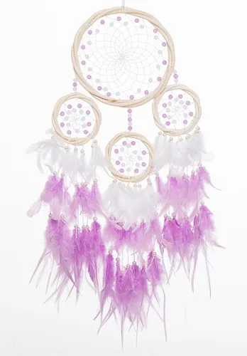 Atrapasueños grandes de ratán, pluma de gallo morado claro con perla de lujo, multianillo, atrapasueños hecho a mano para dormitorio, atrapasueños