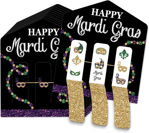 Miniatura 6 de Big Dot of Happiness Máscara colorida de Mardi Gras – Juego de tarjetas de pepinillo para fiesta de máscaras, pestañas de tracción 3 en una fila