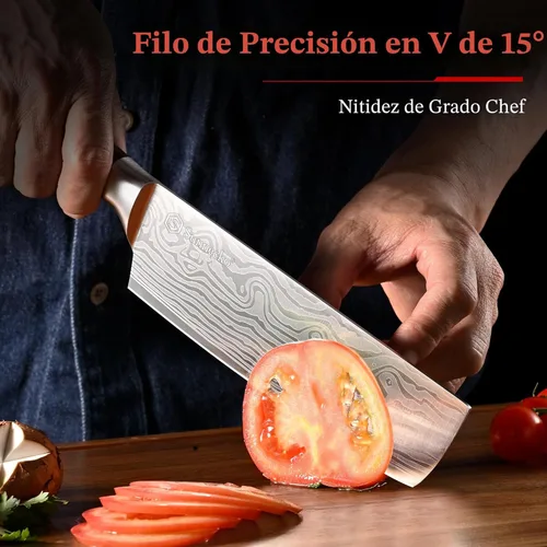 Miniatura 2 de Cuchillo Nakiri Sunnecko de 7 pulgadas, cuchillo de cocina de acero inoxidable de alto carbono, cuchillos de cocina súper afilados con funda y caja