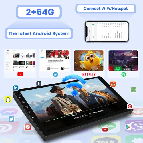 Miniatura 2 de [2G+64G] Estéreo de coche Android de doble DIN de 10.1 pulgadas, radio de pantalla táctil de 10 pulgadas con CarPlay inalámbrico y cableado/Android