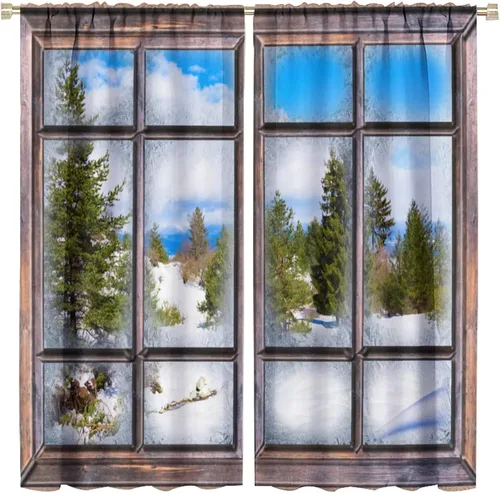 Miniatura 57 de Cortinas de paisaje, ventana tropical con vista al mar, océano, playa, barco, cortinas con estampado de palmeras para dormitorio, sala de estar, Mar