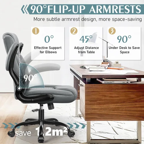 Miniatura 4 de Silla de Oficina de Cuero, Sillas de Escritorio de PU para el Hogar con Respaldo Ergonómico, Giratorias 360°, Silla Pequeña para Juegos con Ruedas