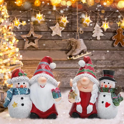 Miniatura 3 de Hodao Dúo de muñeco de nieve de gnomo navideño: duplica la alegría para tu decoración navideña (rojo)
