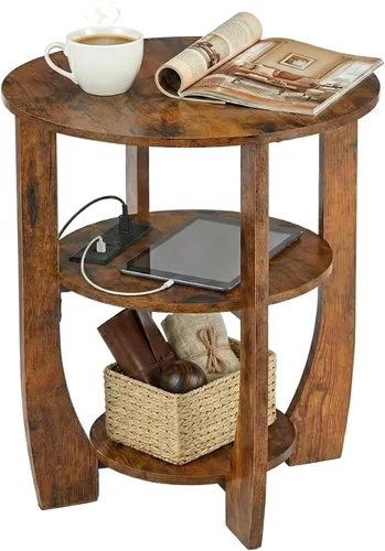 Miniatura 11 de Mesa auxiliar redonda, mesa auxiliar de 3 niveles con almacenamiento, mesa decorativa negra de 19.7 pulgadas, mesita de noche para dormitorio, sala