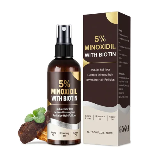 Spray de minoxidil al 5% para hombres y mujeres, suero de biotina para el crecimiento del cabello con extractos de romero y batana, tratamiento