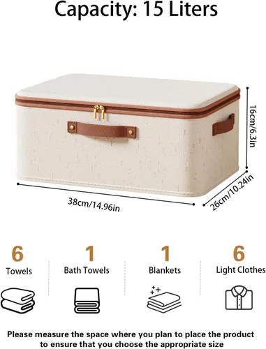 Miniatura 2 de Tuza 3 Piezas Contenedores Rígidos de Almacenamiento con Tapa con Cremallera, Cajas de Almacenamiento de Tela de Lino de Algodón, Cubos
