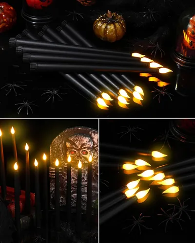 Miniatura 4 de Funtery 48 velas LED sin llama, funcionan con pilas, velas LED realistas a granel parpadeantes para bodas, iglesias, fiestas de graduación, Negro