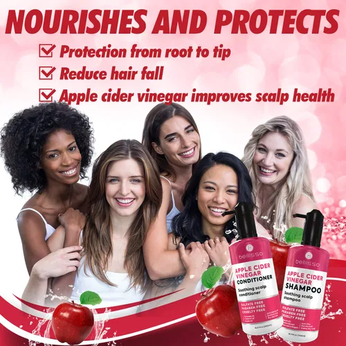 Miniatura 7 de BELLISSO Champú y acondicionador de vinagre de sidra de manzana con ingredientes naturales, anticaspa, hidratante, nutritivo, brillo, calmante, sin