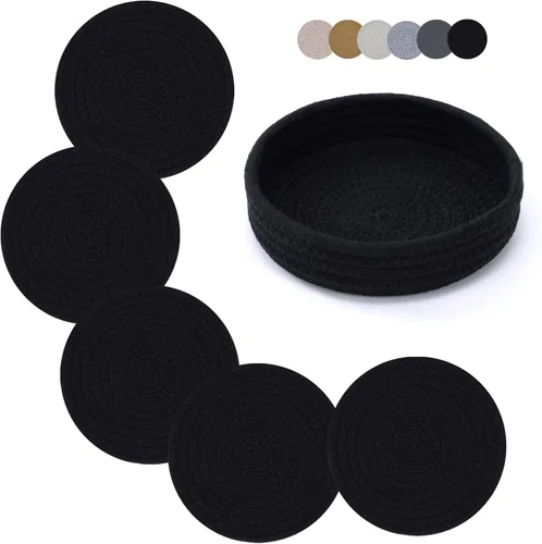 Coga Salvamanteles para platos, ollas y sartenes, almohadillas calientes de 7 pulgadas, 5 piezas con cesta de almacenamiento para encimeras,