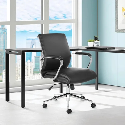 Miniatura 2 de Office Star Silla de oficina ajustable Antimicrobial Manager con base cromada, respaldo medio, tela negra Dillon