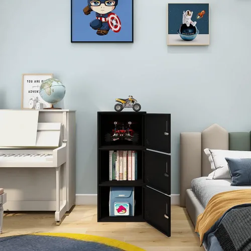 Miniatura 5 de Casillero de almacenamiento vertical de metal con 3 puertas para dormitorio de niños, habitación de niños, escuela, oficina, hogar, gabinete