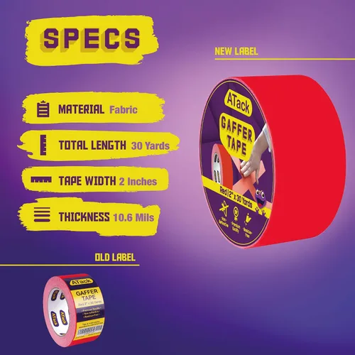 Miniatura 2 de ATack Gaffer Tape - Cinta adhesiva de 2 pulgadas x 30 yardas, color rojo de alta calidad y fácil de rasgar, color rojo mate, cinta para escenario