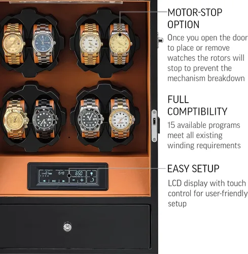 Miniatura 5 de Enrollador de 8 relojes con retroiluminación LED y 5 cajones de almacenamiento de relojes