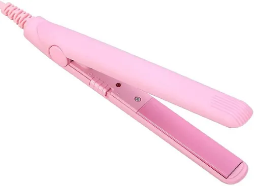 Mini rizador y rizador de pelo 2 en 1, alisador de pelo portátil de viaje para cabello corto, herramientas de peinado (rosa)