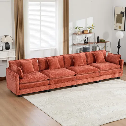 Miniatura 97 de Sofá modular negro de 111.5 pulgadas, sofás seccionales grandes de 3 plazas para sala de estar, sofá nube de tela de felpilla de gran