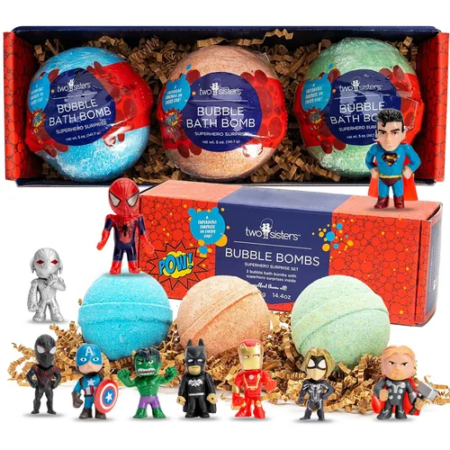 Bombas de baño de superhéroes para niños con juguetes sorpresa en el interior (paquete de 3) - Bomba de burbujas grande para niños y niñas -