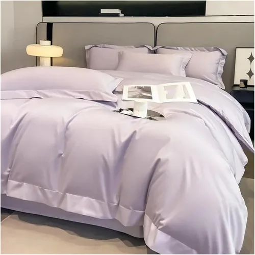 Bed, Bedding Sets Cotton Solid Color Double Twin 4 Piece Duvet Cover Set Flat Sheet Pillowcase Purple