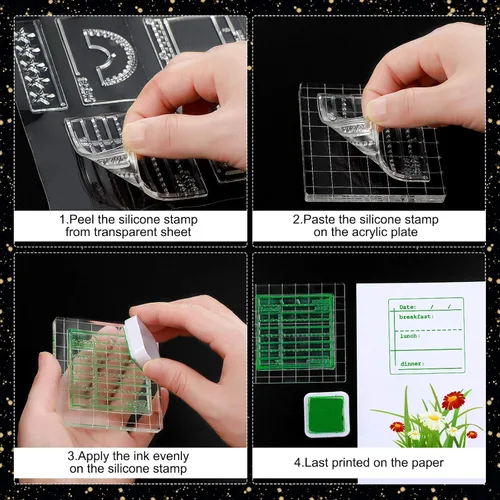 Miniatura 4 de Zonon 18 Piezas Sellos de Diario Sellos Transparentes para Diario, 4 Hojas Plantillas de Planificador de Calendario de Silicona para Bullet Journal