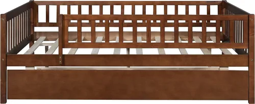 Miniatura 4 de Harper & Bright Designs Cama diván Full con cama nido, marco de cama nido de madera Full con barandas de seguridad, cama Full Montessori para Nuez