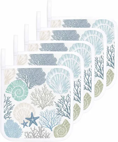 Soportes para ollas de cocina, color azul y verde azulado, con aislamiento térmico, diseño de estrellas de mar y playa de verano, modernas y