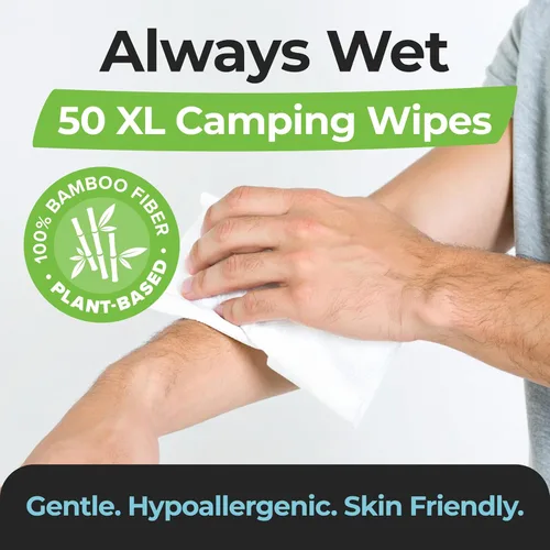 Miniatura 7 de Esenciales para Acampar - Toallitas Corporales para Baño de Adultos en Campamento Sin Enjuague - 50 Toallitas XL Desodorantes para Ducha y Baño
