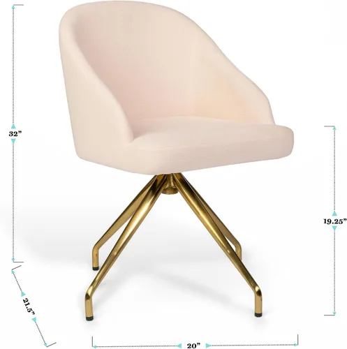 Miniatura 3 de Martha Stewart Sora Silla de Trabajo Giratoria Fija con Brazos Inclinados para Oficina en Casa en Tela Conch Shell con Marco de Latón Pulido