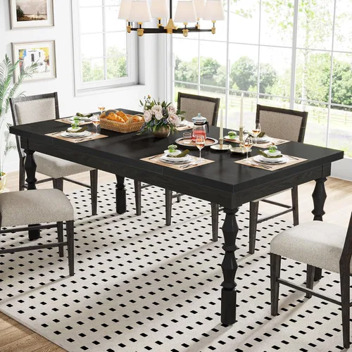 Miniatura 3 de Tribesigns Mesa de comedor de madera negra para 4 a 6 personas, mesa de cocina rectangular grande de 62 pulgadas, mesa de comedor moderna, muebles