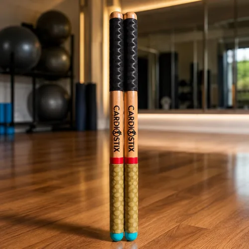 Miniatura 7 de CardioStix Baquetas de cardio de madera de nogal americano con peso de 4.5 onzas por juego (1 par) con empuñaduras negras Batería, fitness, clase