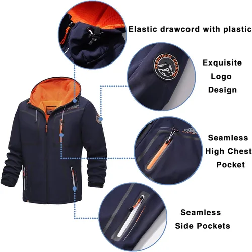 Miniatura 4 de UIUO-UIPEU Men's Softshell Jackets Fleece Lined Waterproof Windbreaker Hooded Jackets for Men Hiking Golf Jacket Fall Winter