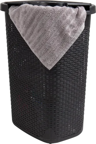 Mind Reader Cesta delgada para ropa sucia de 60 L, cesta de ropa, tapa, diseño de mimbre, plástico, 17.65 pulgadas de largo x 13.75 pulgadas de Negro