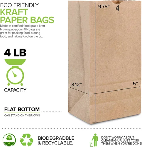 Miniatura 3 de Stock Your Home Bolsas de almuerzo de papel kraft marrón de 4 libras (100 unidades) – Bolsas de almuerzo desechables a granel, bolsa en blanco