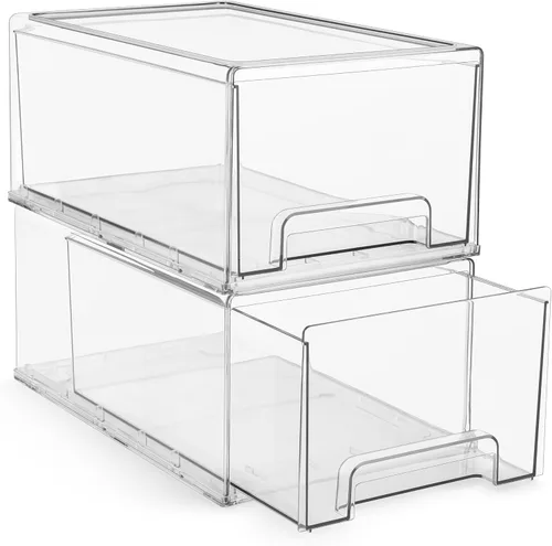 Sorbus Cajones de almacenamiento apilables grandes y transparentes, paquete de 2 cubos organizadores de plástico con asas, cajones de almacenamiento