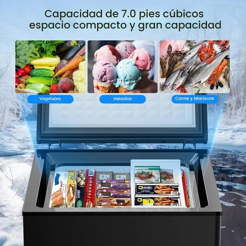 Miniatura 4 de Kismile Congelador de pecho de 3.5 pies cúbicos con 2 cestas extraíbles, parte superior abierta, puerta abierta, congelador profundo compacto