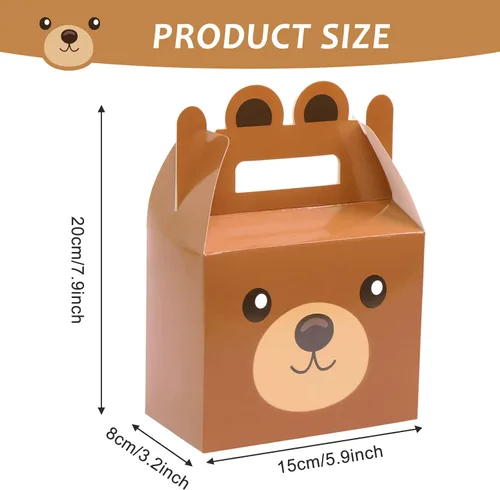Miniatura 2 de 12 cajas de golosinas de oso para fiestas, suministros de oso para baby shower, cajas de regalo para niños y niñas, tema de oso marrón, decoración