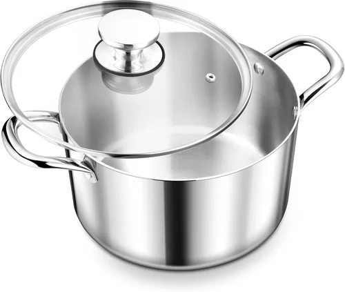 Miniatura 12 de Herogo Olla de acero inoxidable 18/10 de 12 cuartos de galón con tapa, olla grande y resistente compatible con cocinas eléctricas, de gas