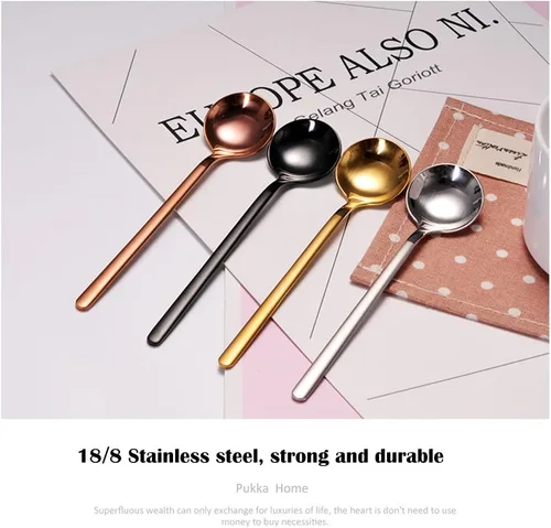 Miniatura 5 de 6 cucharas de café negras, cucharas de café espresso de acero inoxidable 18/8, mini cuchara de té Vogue de 5.2 pulgadas, cuchara pequeña agitadora