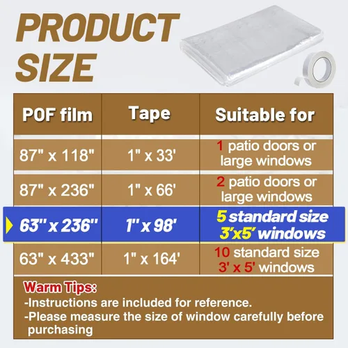 Miniatura 4 de Apipi Aislamiento de ventana grueso para invierno: se adapta a 5 ventanas de 3 x 5 pies, cubierta de película de plástico de sellado duradero, kit