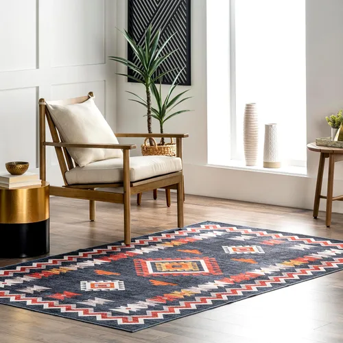 nuLOOM Alfombra de área lavable a máquina de 5 x 8 pies, resistente a las manchas con parte trasera antideslizante, perfil bajo para sala de estar,