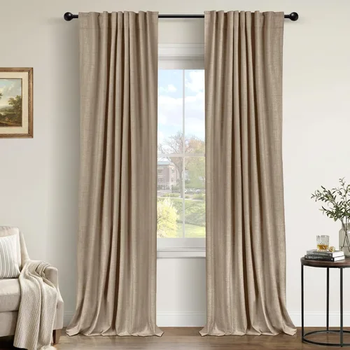Miniatura 45 de 100% Blackout Shield - 2 cortinas opacas de lino, con presillas traseras/bolsillo para cortinero y aislamiento térmico, para el hogar, 50 pulgadas
