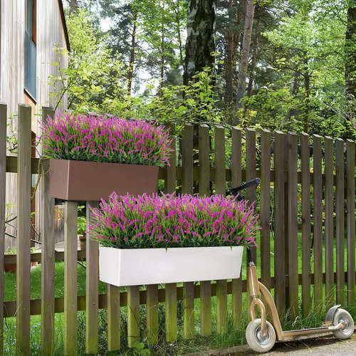 Miniatura 4 de Flores artificiales para decoración al aire libre, 12 paquetes de hierba falsa de mono para el hogar, jardín, porche, balcón, flores de lavanda