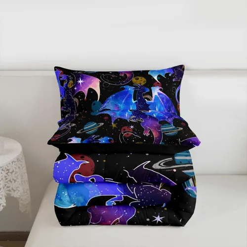 Miniatura 3 de Feelyou Juego de ropa de cama con diseño de dragón y galaxia, cielo estrellado, para niños y niñas, diseño de dragón, decoración colorida, colección