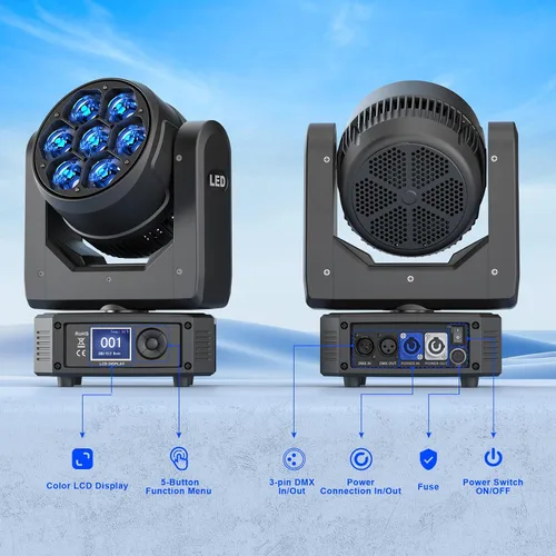 Miniatura 6 de HOLDLAMP Luces de DJ de cabeza móvil, mini 7 x 25 W, haz RGBW y luces de escenario de lavado, efecto LED 4 en 1, luz de enfoque de ojo de abeja